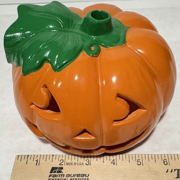 Vintage 1988 Flambro Ceramic Jack OLantern Pumpkin Tealight Candle Holder #1542A - Picture 9 of 16